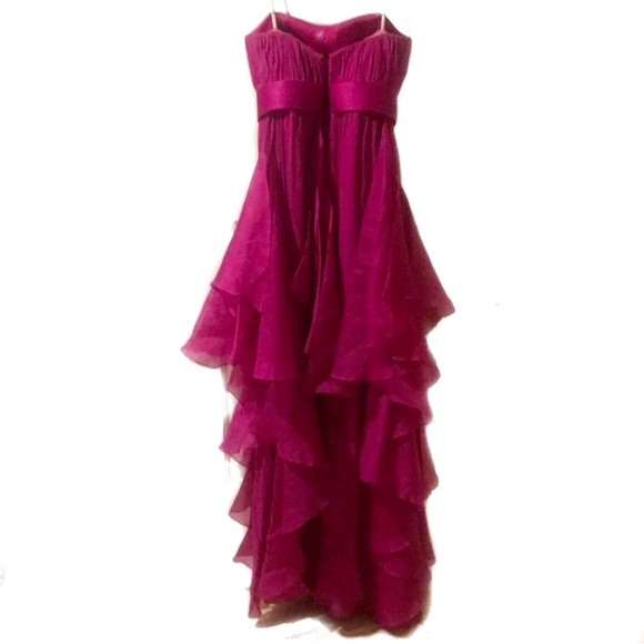 Marchesa Notte Silk Organza Raspberry Ruffle Tiered Maxi Gown - Picture 3 of 4